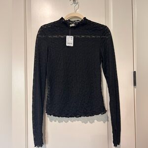 Free People Black Lace sheer Blouse with thumb holes- NWT